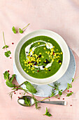 Cucumber soup with giant couscous and balsamic pearls