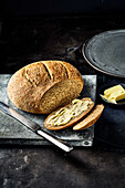 Wholemeal bread, cut with butter