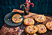 Cookies with white chocolate and candy cane pieces