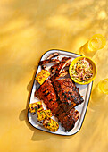 Piri piri pork ribs with chili butter corn