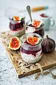 White chocolate poppy seed mousse with blackberry sauce and figs