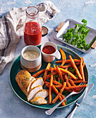 Chicken steak with sweet potato fries and homemade ketchup