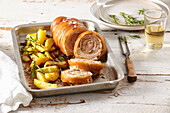 Italienischer Porchetta mit Kartoffeln