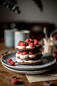 Kitkat cookie stacks with raspberries
