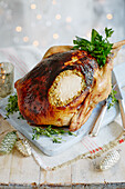 Roast turkey stuffed with herbs for Christmas