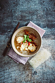 Thai glass noodle soup with lobster and crispy bacon