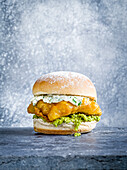 Cod burger with remoulade and guacamole