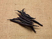 Purple Teepee beans on burlap