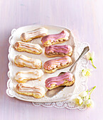 Eclairs with coconut plum jam filling