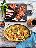 Roasted duck with fennel gratin