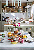 Set table for brunch buffet in country kitchen