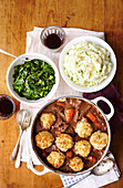 Stew with Brown Ale, Horseradish Dumplings, Champ and Kale with Chive Butter (Ireland)