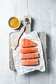 Raw salmon with mustard