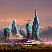 Futuristic smart city, conceptual illustration