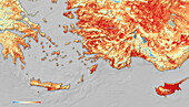Mediterranean heatwave, 2021, satellite image