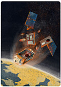 Satellite breaking-up on reentry, illustration
