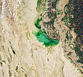 Lake Manchar overflowing, satellite image