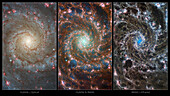 M74 galaxy, HST and JWST infrared and optical images