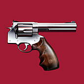 Revolver with barrel pointed backwards, illustration