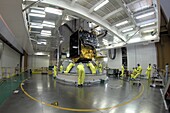 Quantum satellite being hoisted onto launch vehicle