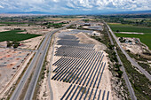 Solar farm powering Bitcoin mining, aerial photograph