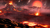 Artwork of a volcanic exoplanet