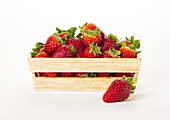 Wooden crate of strawberries