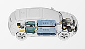 Electric car, cutaway illustration