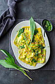 Wild garlic ravioli