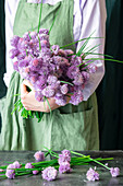 Freshly picked chive blossoms