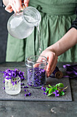 Making wild violet lemonade
