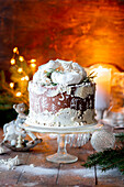 Chocolate cake with gingerbread decoration
