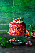 Blood orange cake with butter cream and fresh blood oranges