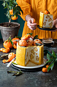 Tangerine profiterole Japanese sponge cake with tangerine curd