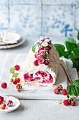 Raspberry meringue roll