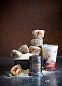 Rhubarb and custard muffins rolled in brown butter and dredged in sugar