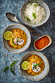 Red lentils with ginger, chopped tomatoes, and coconut milk (vegan)
