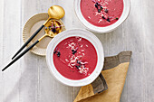 Beetroot soup with coconut milk and horseradish