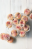 Classic Angel Cake muffins with raspberries and raspberry powder