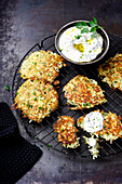 Potato and parsnip pancakes with herb quark