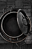 Black pots on a black background
