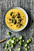 Turnip soup with Brussels sprout topping