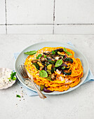 Hearty pumpkin waffles with oven vegetables
