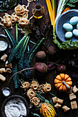Ingredients for autumnal vegetable pasta