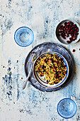 Freekeh with pomegranate seeds
