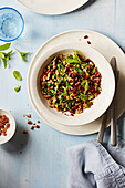 Barley salad with pomegranate, mint and pecans