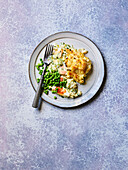 Fish pie with leek and celery cheddar puree