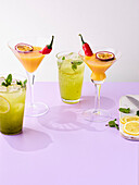 Chilli passion fruit martini, lime lemonade and elderflower fizz