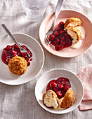 Fried ice cream with hot sour cherries