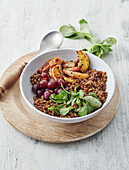 Beetroot bowl with lentils and purslane